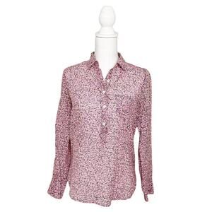 J. Crew Floral Half Button Blouse Pink Purple Floral US 0